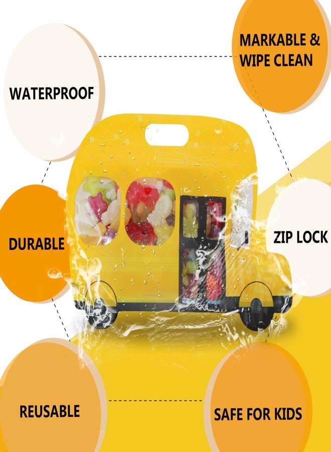 AOKELEON 20 Pcs Yellow School Bus Goodie Bags Plastic Gift Candy Bags with Handle Resealable Ziplock Treat Bags with Stand-up Bottom Back To School Party Favor Birthday Bags For Kids - Image 5
